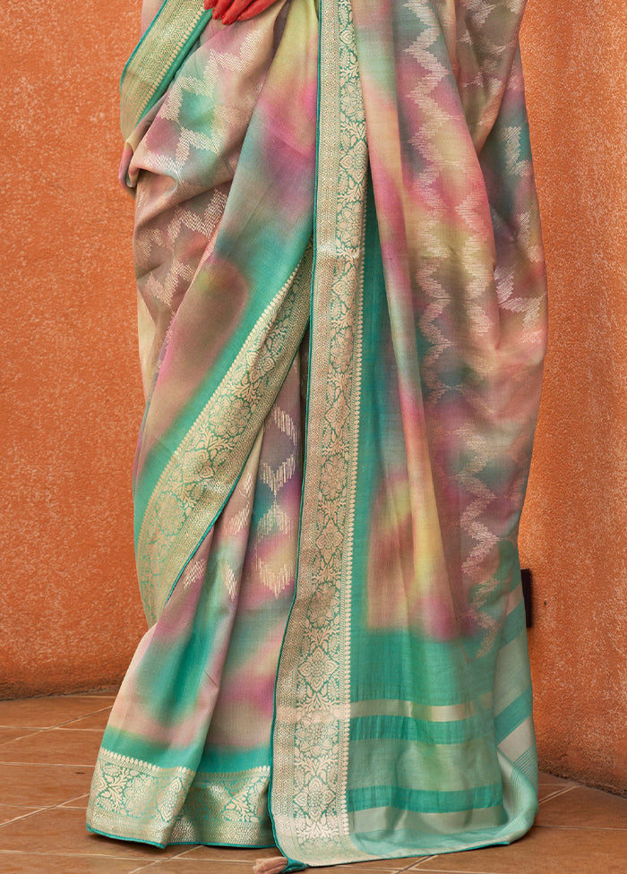 Sea Green Dupion Silk Saree With Blouse Piece