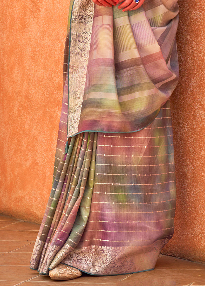 Multicolor Dupion Silk Saree With Blouse Piece