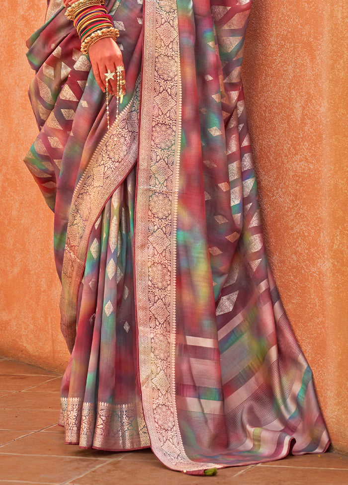 Purple Dupion Silk Saree With Blouse Piece