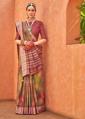 Multicolor Dupion Silk Saree With Blouse Piece