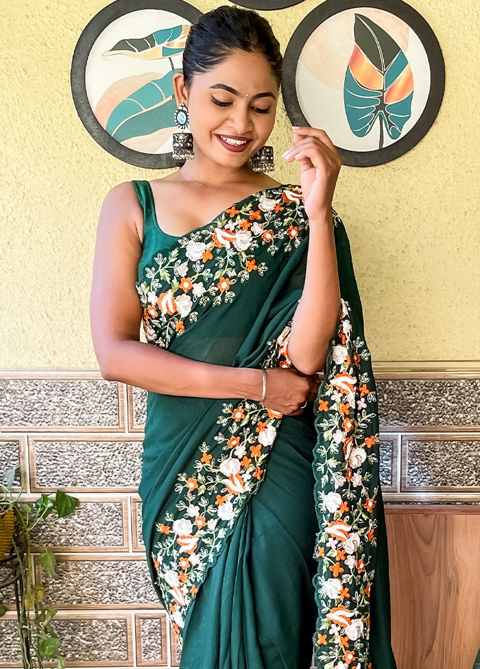 Green Dupion Silk Saree With Blouse Piece