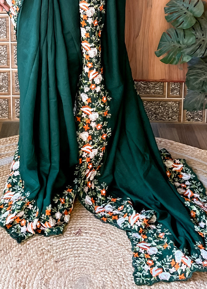 Green Dupion Silk Saree With Blouse Piece