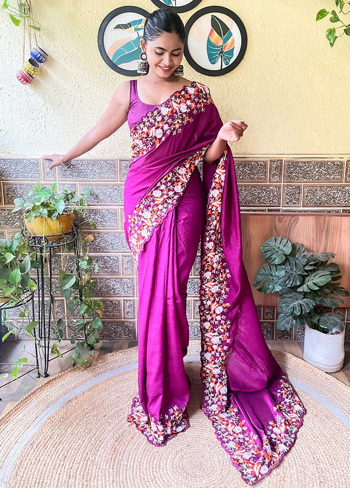 Wine Dupion Silk Saree With Blouse Piece