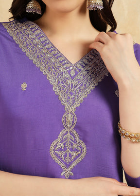 3 Pc Lavender Readymade Chanderi Suit Set