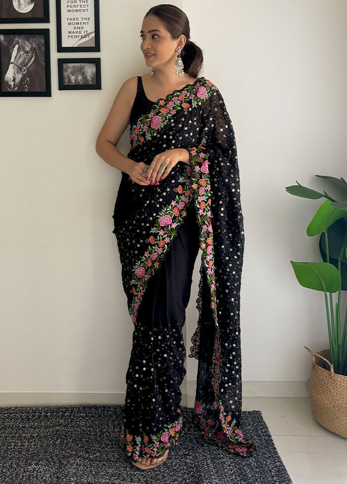 Black Georgette Saree With Blouse Piece