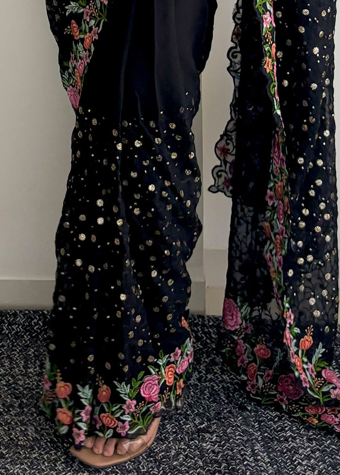 Black Georgette Saree With Blouse Piece