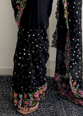 Black Georgette Saree With Blouse Piece