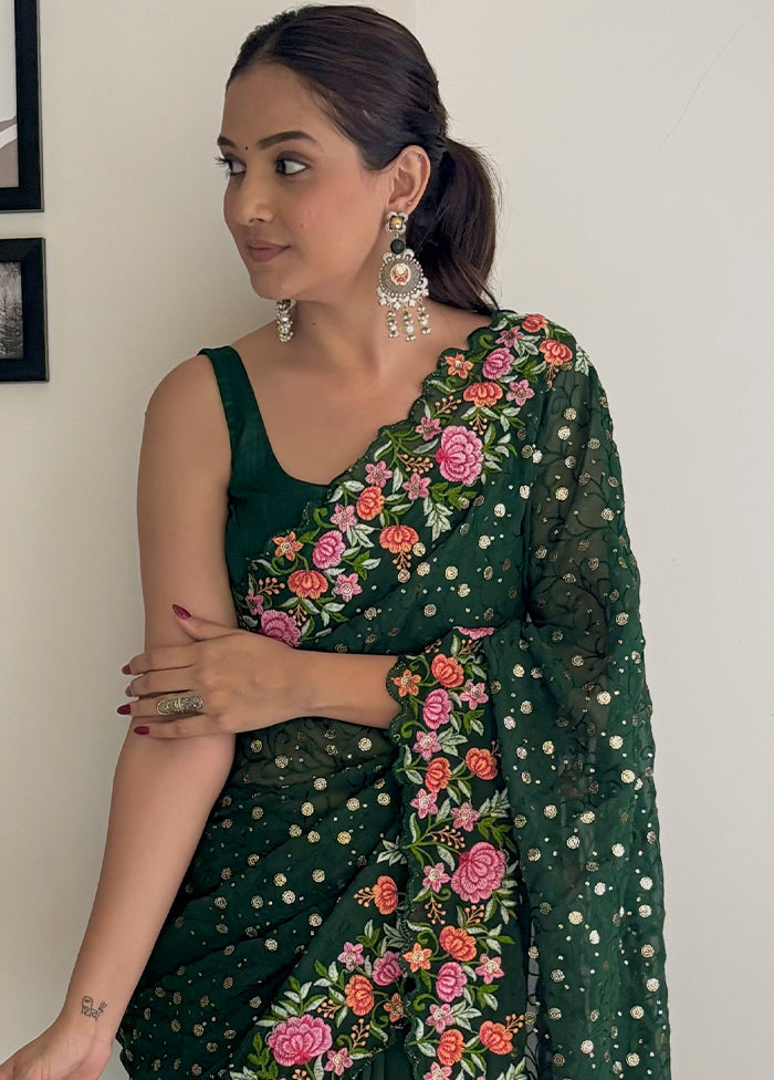 Green Georgette Saree With Blouse Piece