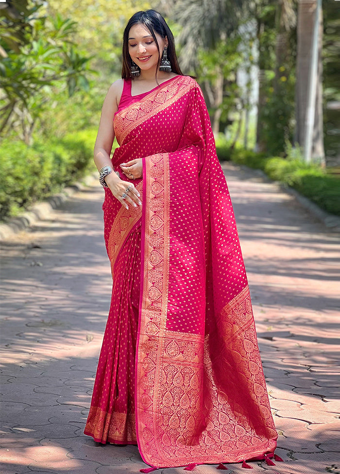 Pink Banarasi Silk Saree With Blouse Piece