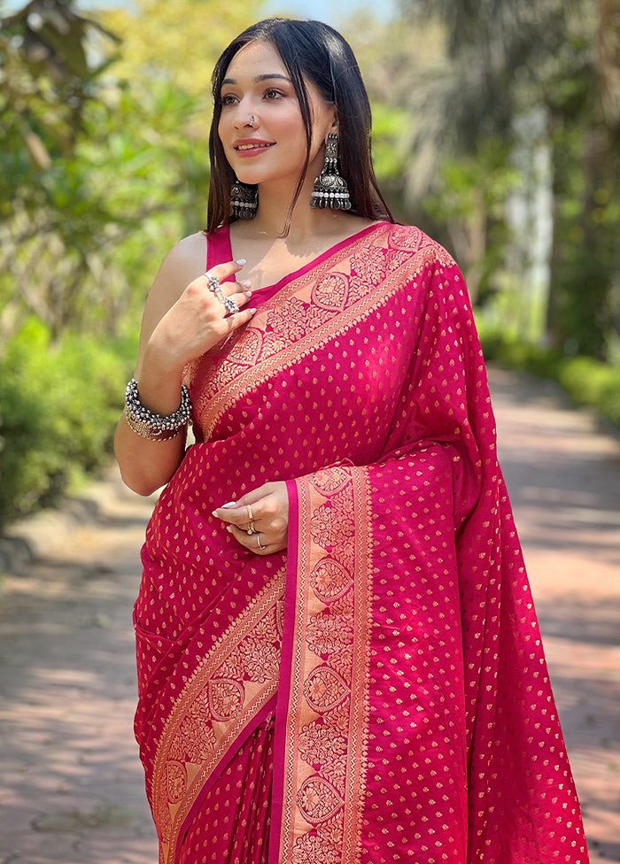 Pink Banarasi Silk Saree With Blouse Piece