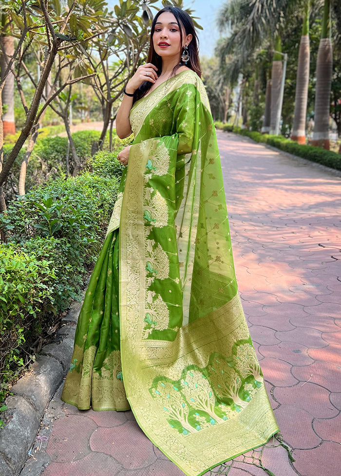 Green Organza Saree With Blouse Piece