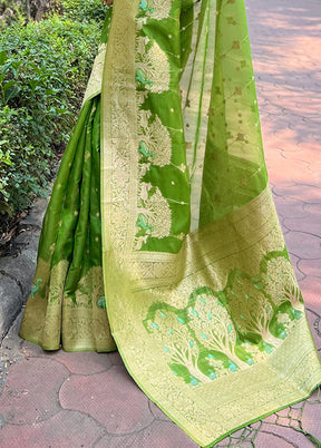 Green Organza Saree With Blouse Piece