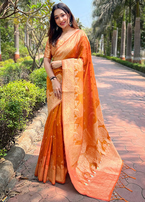 Orange Organza Saree With Blouse Piece