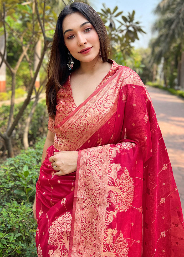 Pink Organza Saree With Blouse Piece