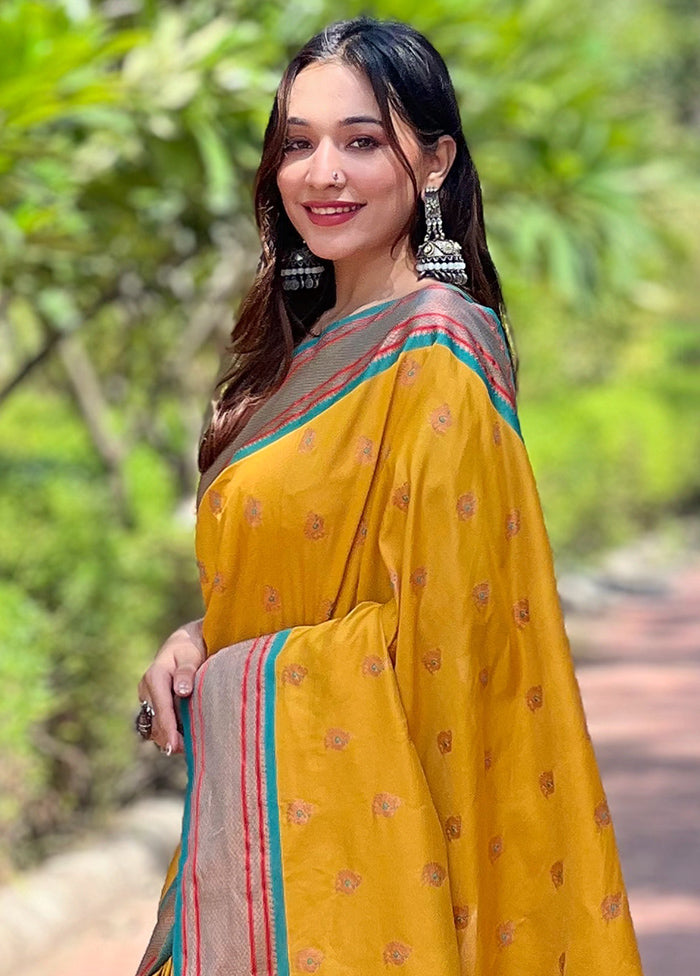 Mustard Dupion Silk Saree With Blouse Piece