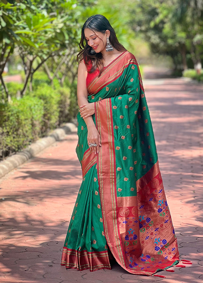 Green Dupion Silk Saree With Blouse Piece