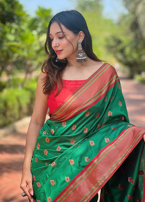 Green Dupion Silk Saree With Blouse Piece