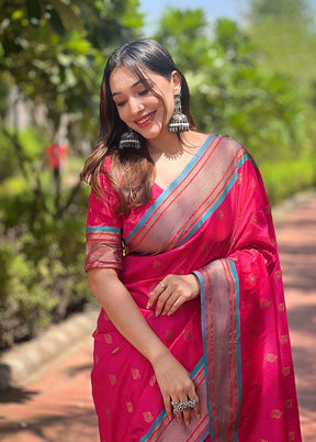 Pink Dupion Silk Saree With Blouse Piece