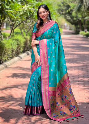 Sky Blue Dupion Silk Saree With Blouse Piece