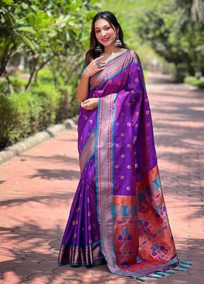 Voilet Dupion Silk Saree With Blouse Piece