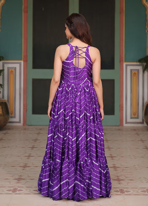 Purple Readymade Silk Long Gown