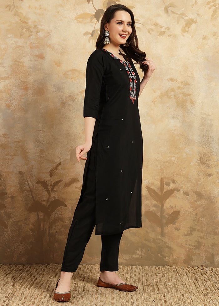 3 Pc Black Readymade Chanderi Suit Set