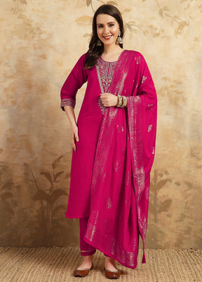 3 Pc Pink Readymade Chanderi Suit Set