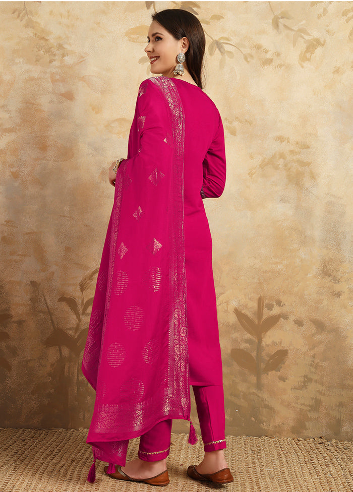 3 Pc Pink Readymade Chanderi Suit Set