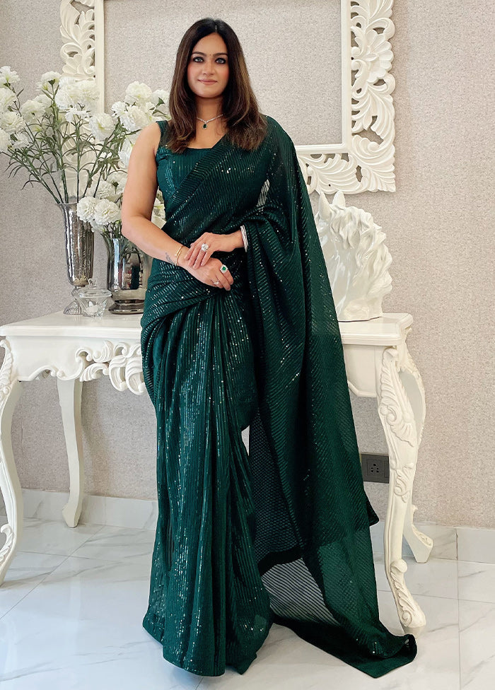 Green Georgette Saree With Blouse Piece