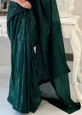 Green Georgette Saree With Blouse Piece