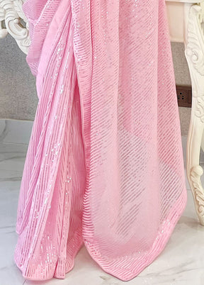 Baby Pink Georgette Saree With Blouse Piece