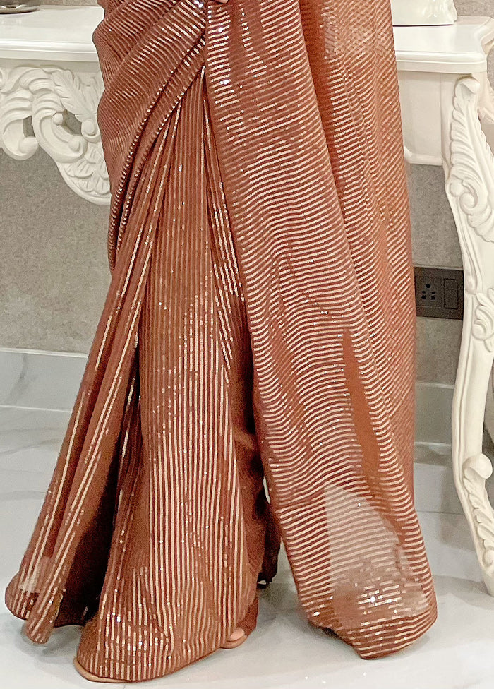 Coffee Georgette Saree With Blouse Piece