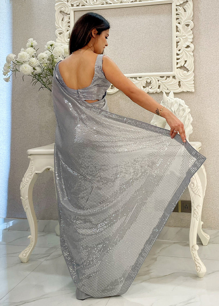 Grey Georgette Saree With Blouse Piece