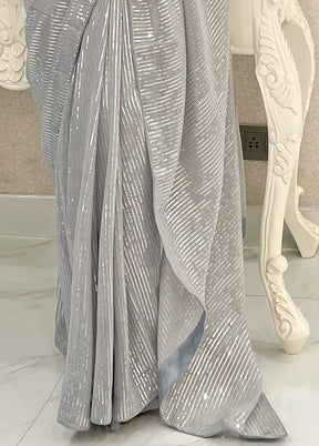 Grey Georgette Saree With Blouse Piece