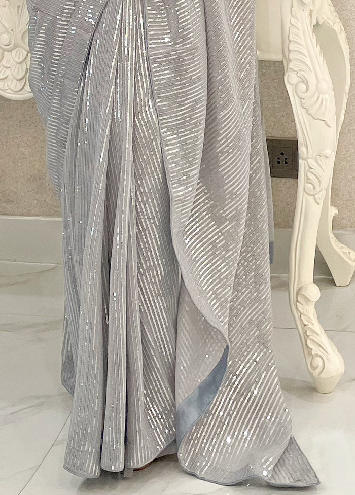 Grey Georgette Saree With Blouse Piece