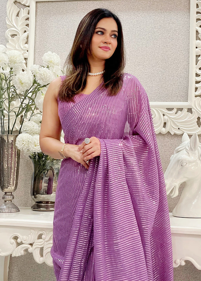 Lavender Georgette Saree With Blouse Piece