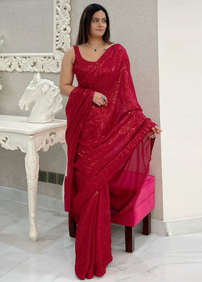 Maroon Georgette Saree With Blouse Piece