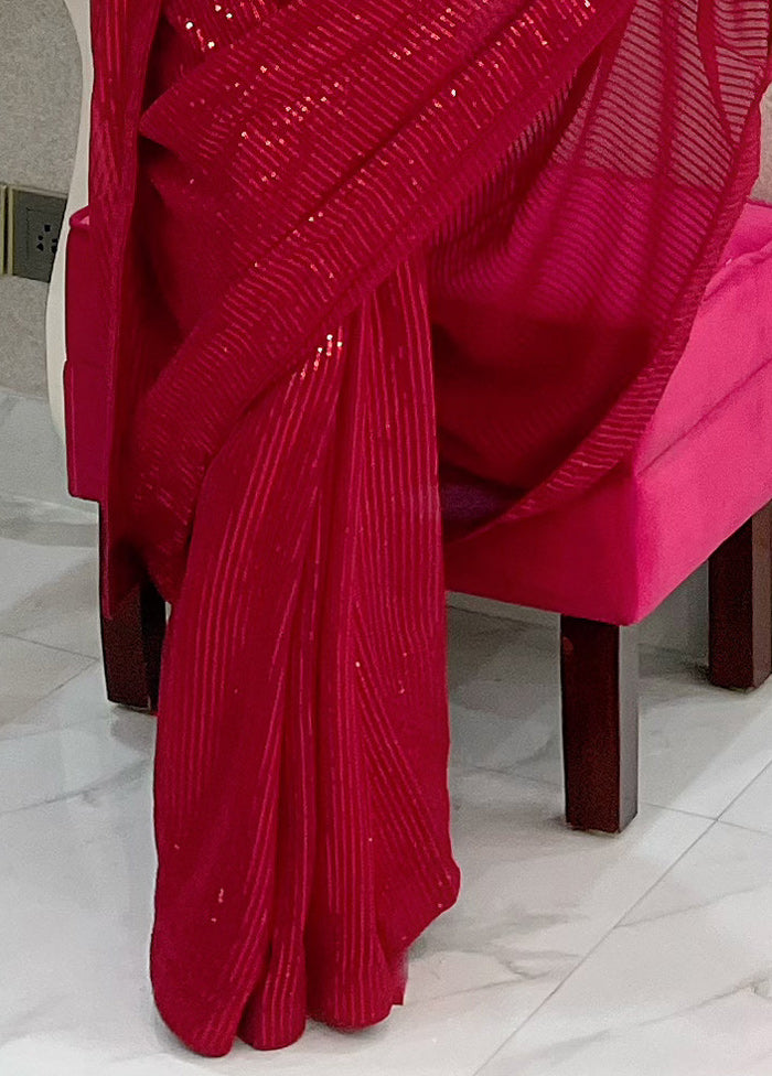 Maroon Georgette Saree With Blouse Piece