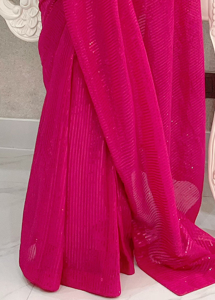 Pink Georgette Saree With Blouse Piece