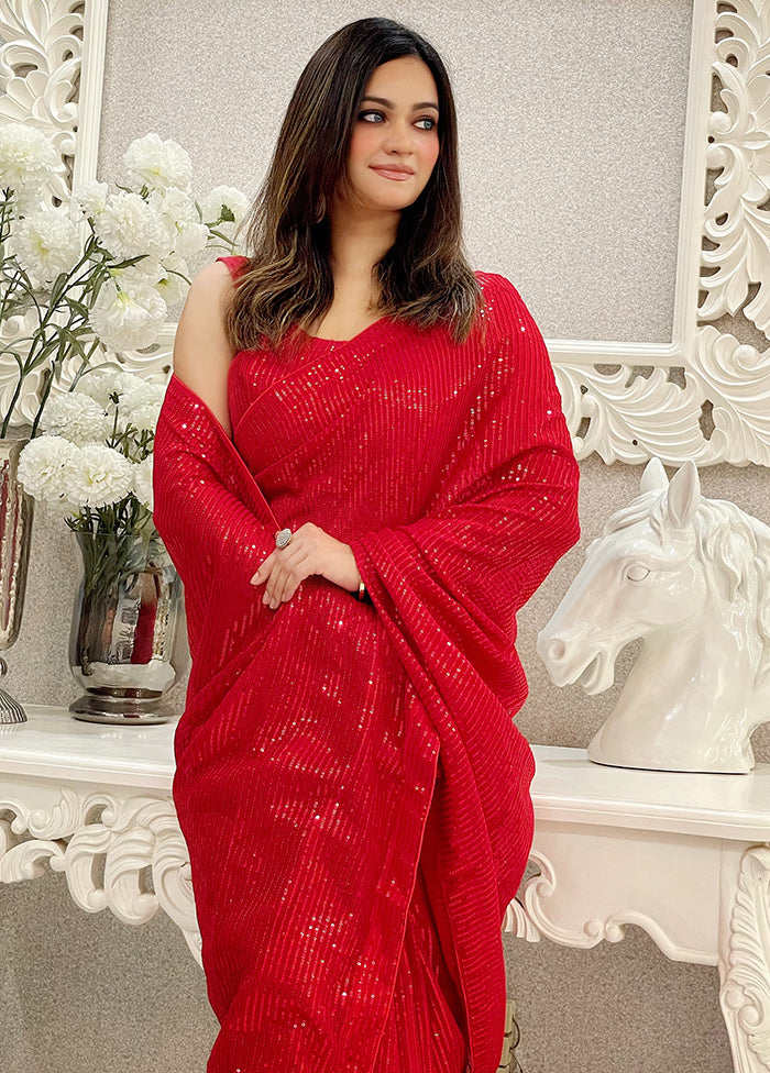 Red Georgette Saree With Blouse Piece