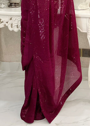 Wine Georgette Saree With Blouse Piece