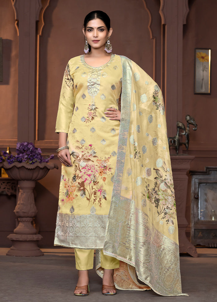 3 Pc Yellow Semi Stitched Viscose Suit Set