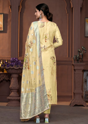 3 Pc Yellow Semi Stitched Viscose Suit Set