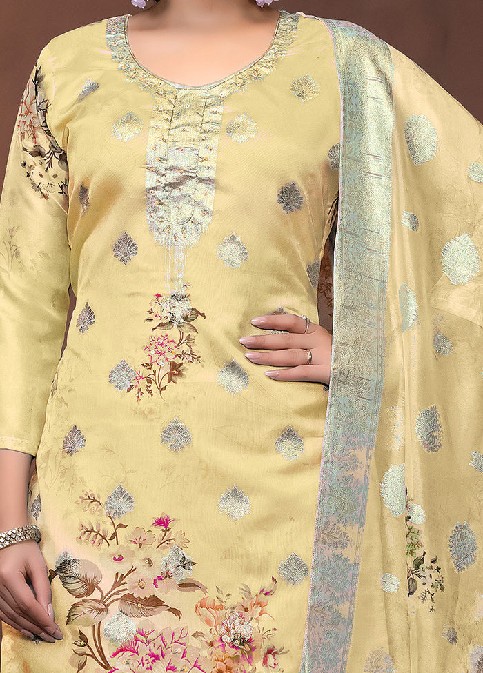 3 Pc Yellow Semi Stitched Viscose Suit Set