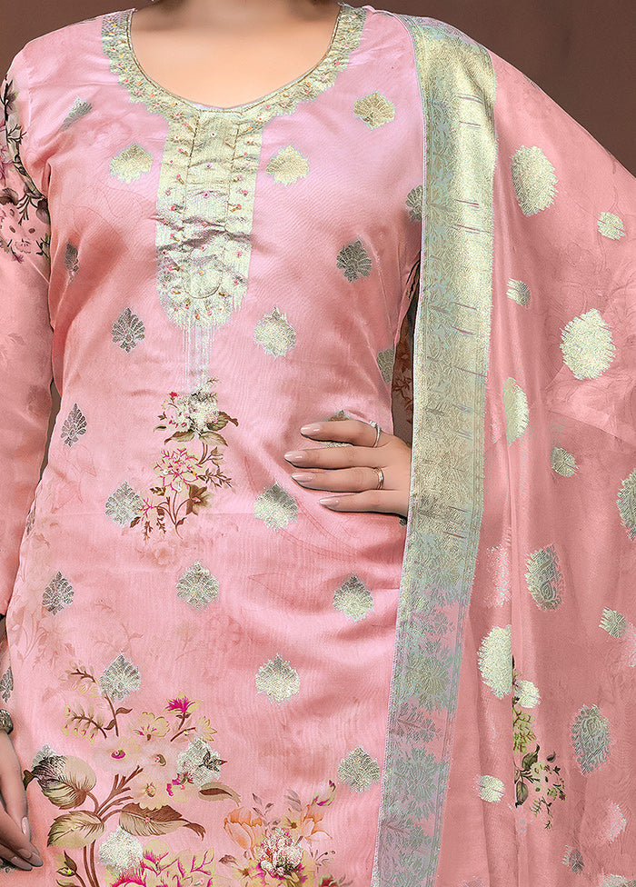 3 Pc Peach Semi Stitched Viscose Suit Set