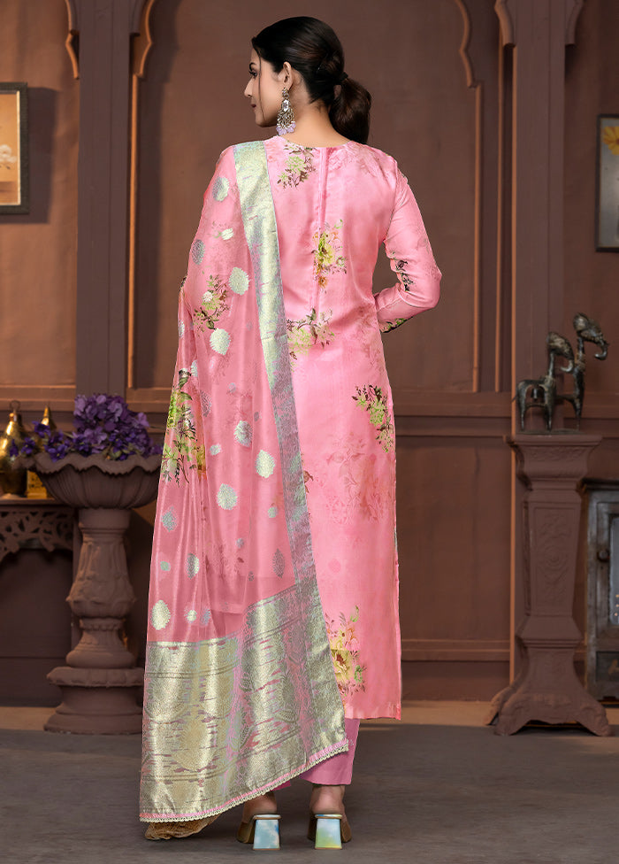 3 Pc Pink Semi Stitched Viscose Suit Set