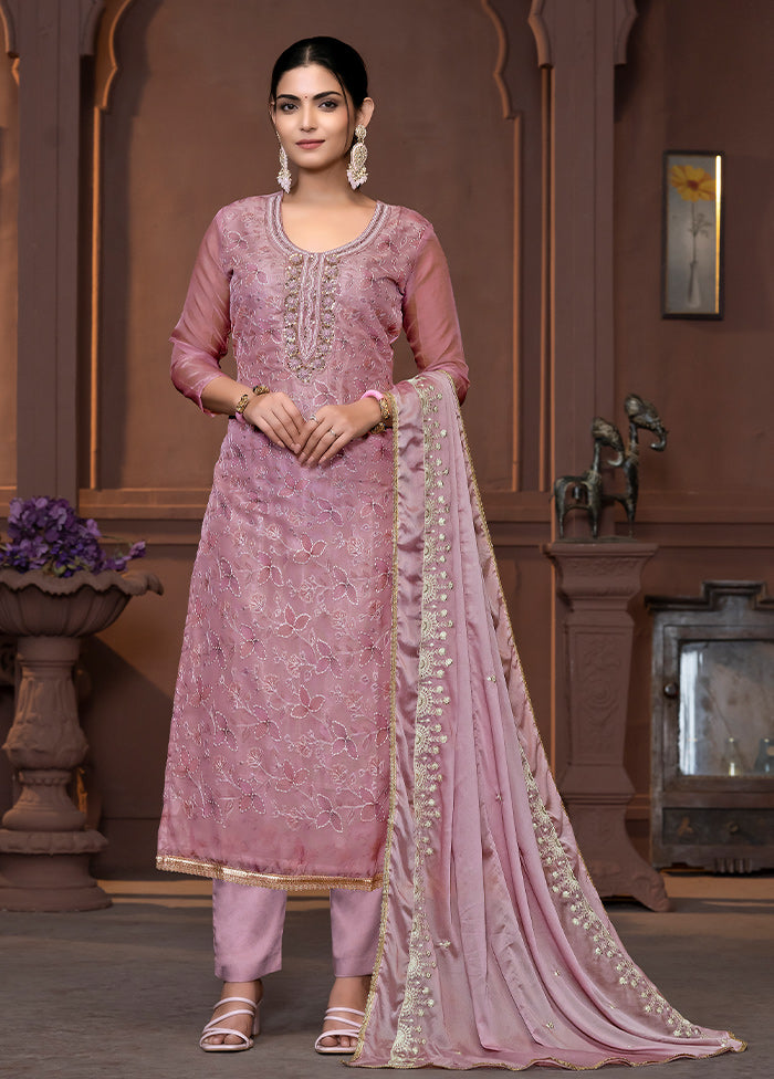 3 Pc Purple Semi Stitched Viscose Suit Set