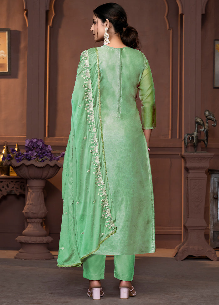 3 Pc Green Semi Stitched Viscose Suit Set