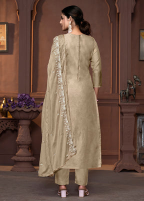 3 Pc Beige Semi Stitched Viscose Suit Set