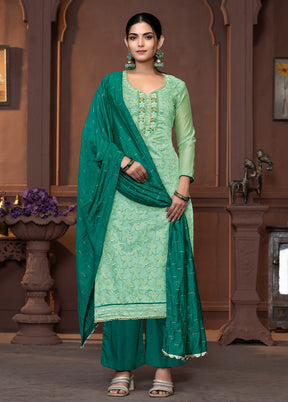 3 Pc Sea Green Semi Stitched Silk Suit Set